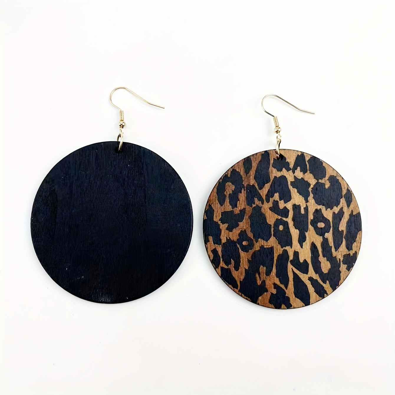 Leopard Print Wooden Dangle Earrings Vintage Style Hooks